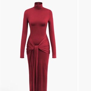 Micas Wrap Ruched High Neck Long Sleeve Maxi Dress